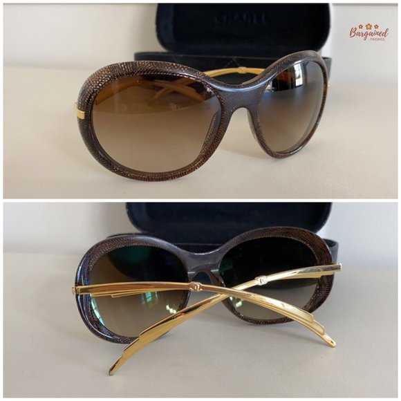 Authentic CHANEL Brown Lenses Lace Acetate Gold Temple Gradient Tint Sunglasses - Picture 11 of 12